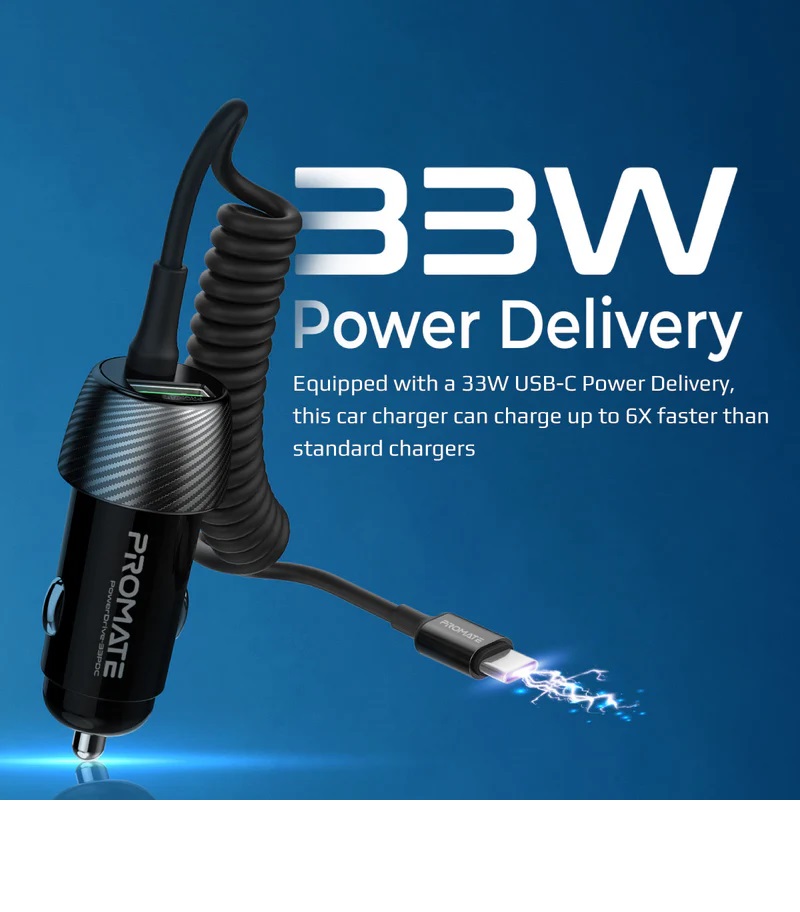 Promate PowerDrive-33PDC USB-C Car Charger 33W