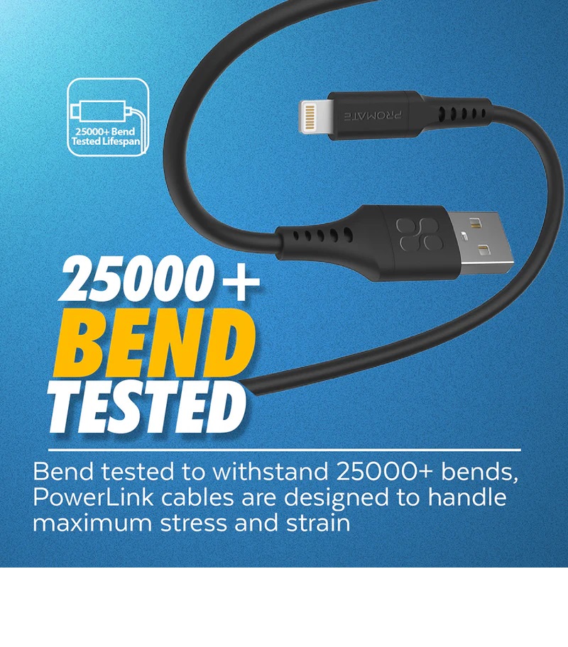 Promate PowerLink-Ai200 Ultra-Fast USB-A to Lighting Soft Silicone Cable