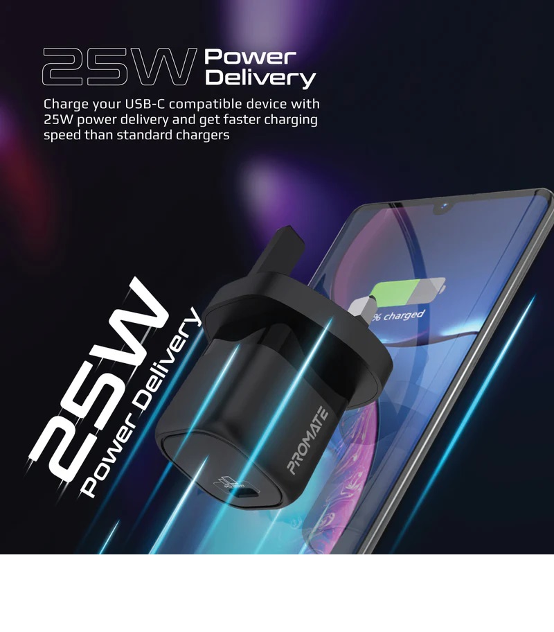 Promate Powerport-25W Delivery USB-C Wall charger