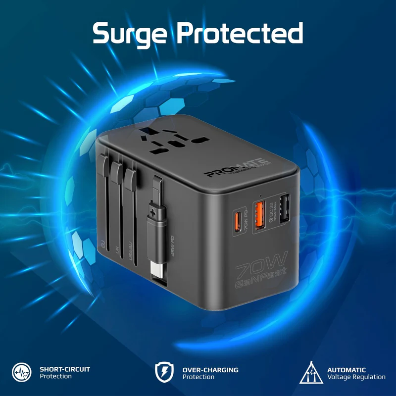 Promate TripMate-GaN70R Travel Adapter 70W