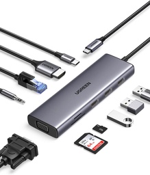 UGREEN 10-in-1 USB-C HUB 3xUSB-A 3.0 + USB-C 100W PD + SD/TF + RJ45 + 4K HDMI + VGA + 3.5mm Space Gr