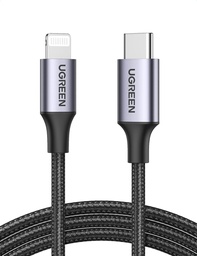 UGREEN USB-C to Lightning MFI Cable Alu Case with Nylon Braided 3A PD Fast Charging 1m SIL